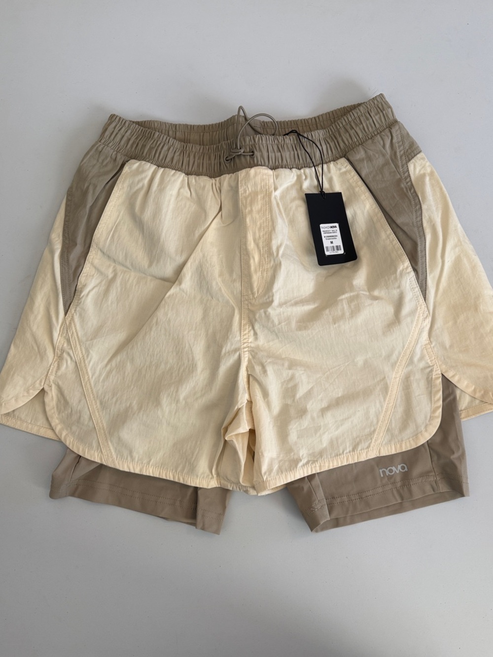 NWT Fashion Nova Two-Tone Hybrid Men's Athletic Shorts - Cream & Tan